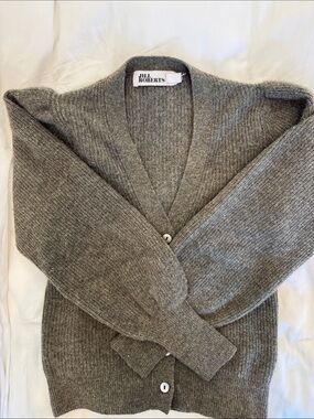 Gray Ribbed V-Neck Cardigan Sweater